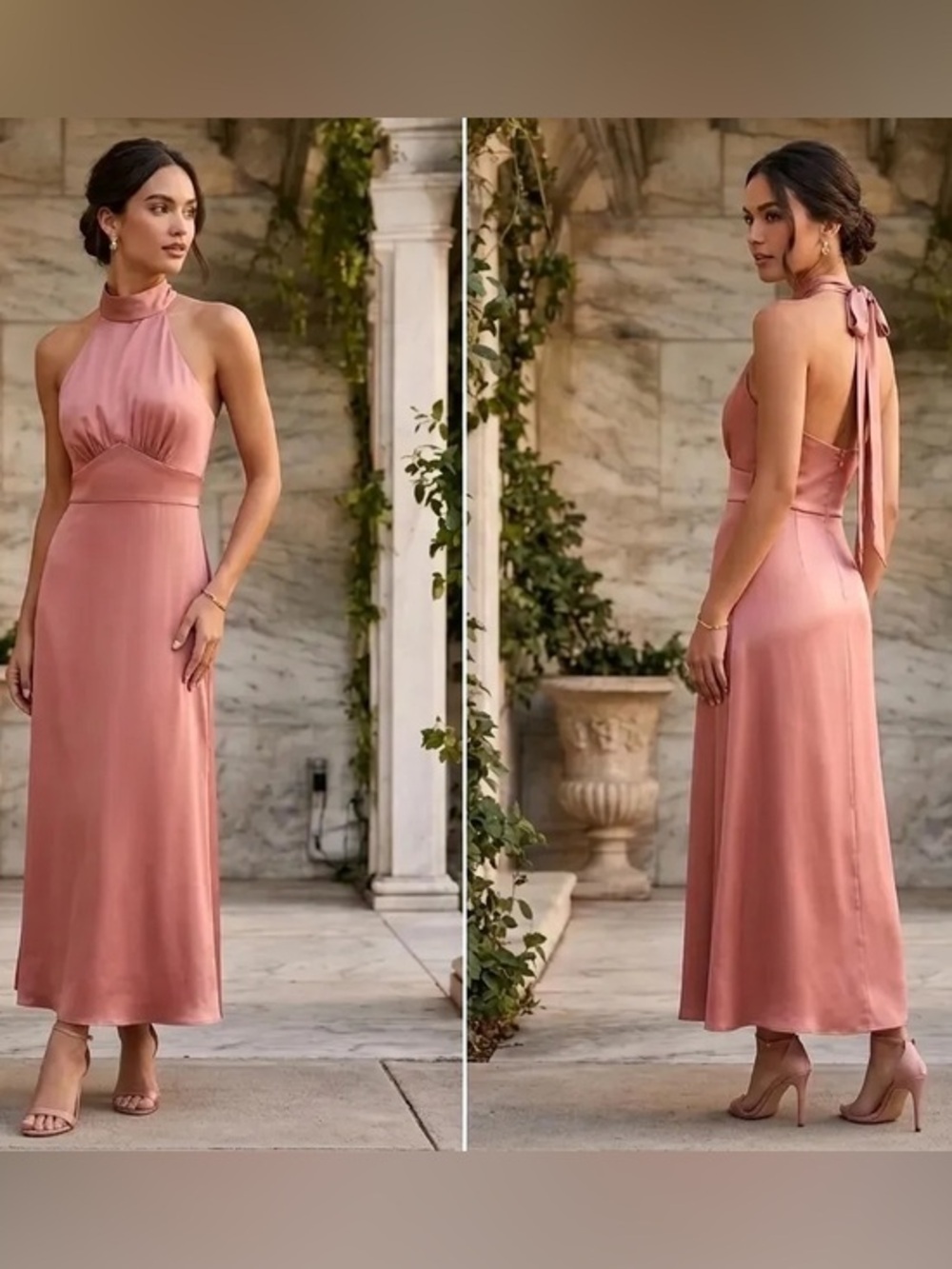 Abercrombie & Fitch Satin HalterNeck A-Line Slip on Dress Sz M Wedding Flare
